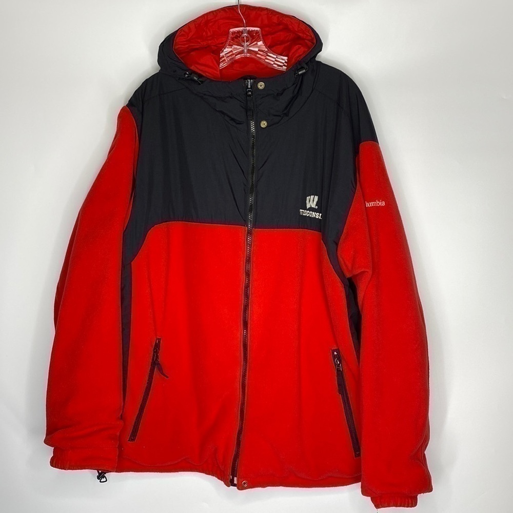 Columbia UW Wisconsin Badgers Red White Reversible Hooded Jacket Men's Large